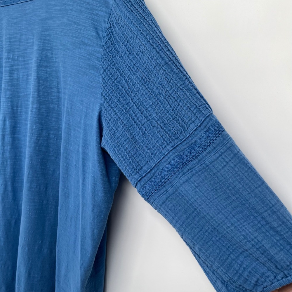 Pure Jill Tunic Top Womens 2X Blue Cotton Gauze Sleeve V-Neck Boho Slub Knit - Picture 7 of 9